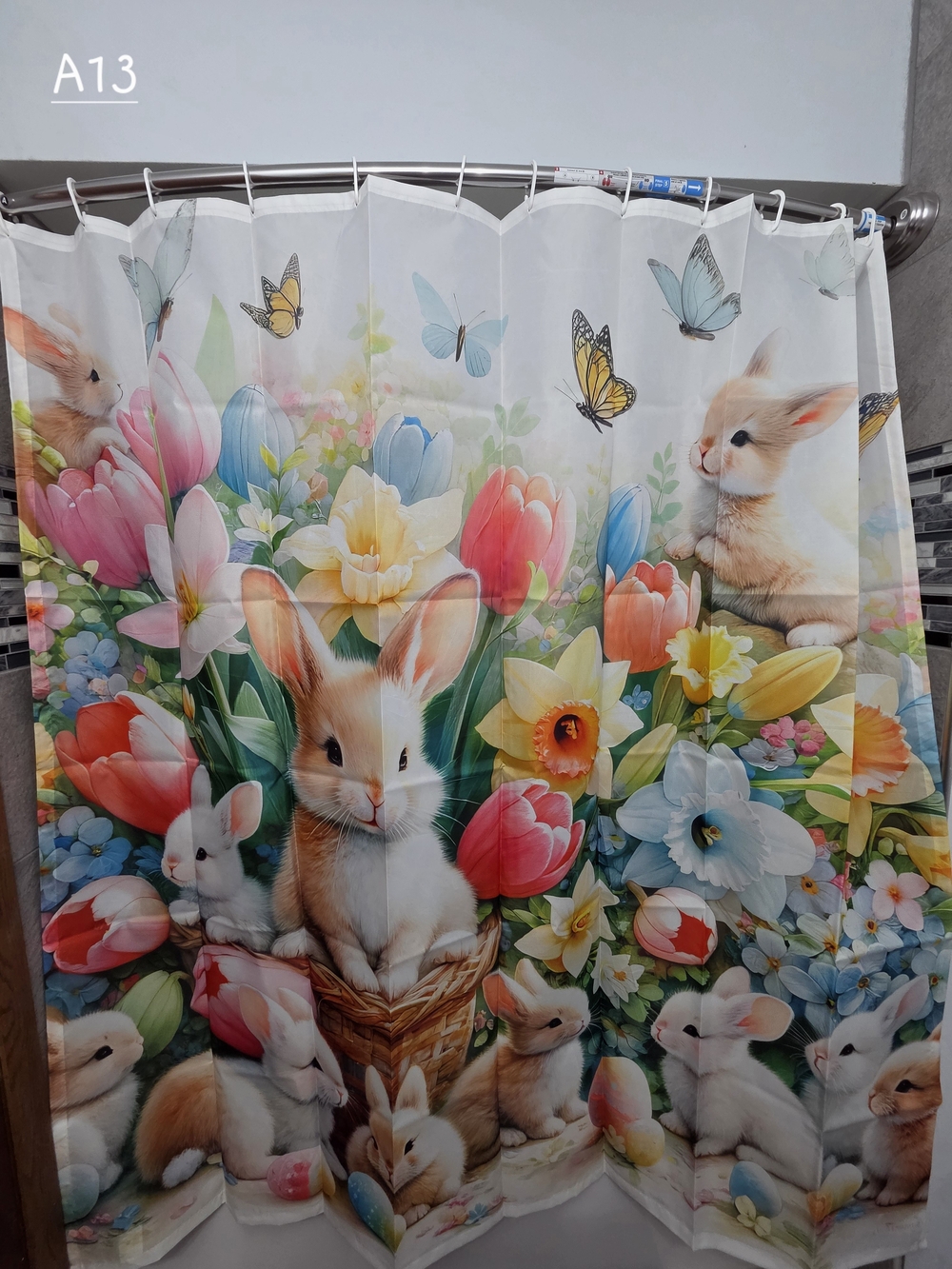Nwot, Bunny Floral Shower Curtain - Colorful